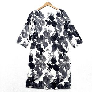 St. John Black and White Watercolor A-Line silk Dress